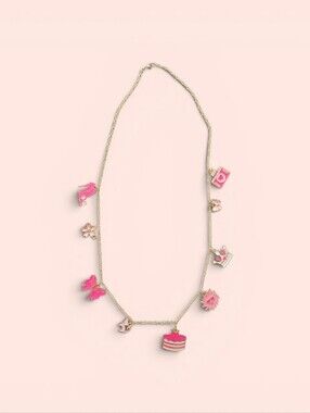 Gold Charm Necklace with Pink Enamel Charms